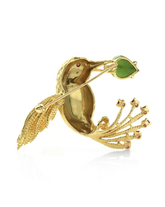 Hummingbird Pin with Garnets in Gold